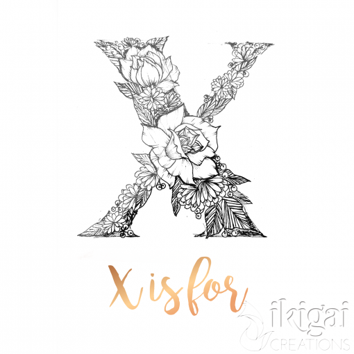 Floral Monogram - Letter X - foiled name