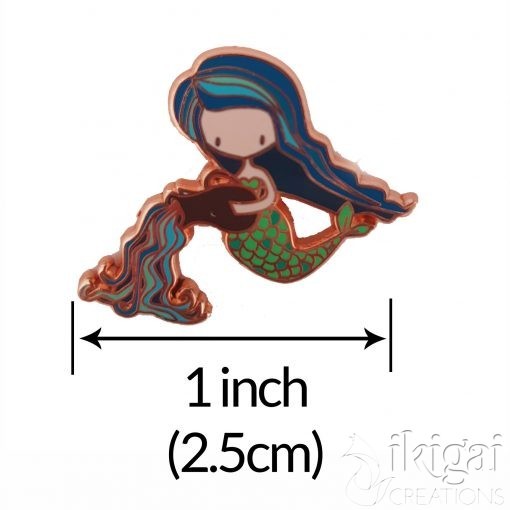 Aquarius Mermaid Enamel Pin with measurements