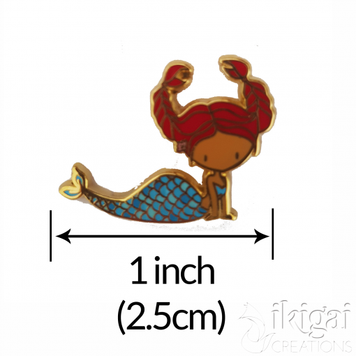 Cancer Mermaid Enamel Pin with measurements