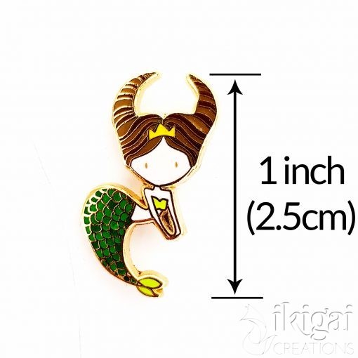 Taurus Mermaid Enamel Pin with measurements