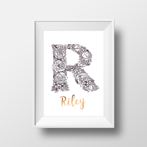 "R" Floral Monogram, foiled name