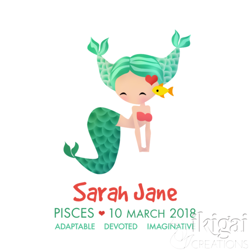 Personalised Pisces Mermaids Print